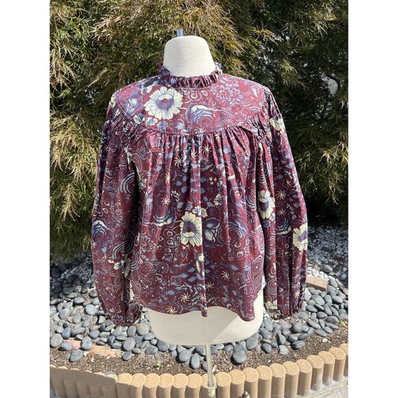 Ulla Johnson Ardith 8 Blouse Heliotrotrope Cotton Purple Floral Ruffle Romantic - Picture 1 of 4